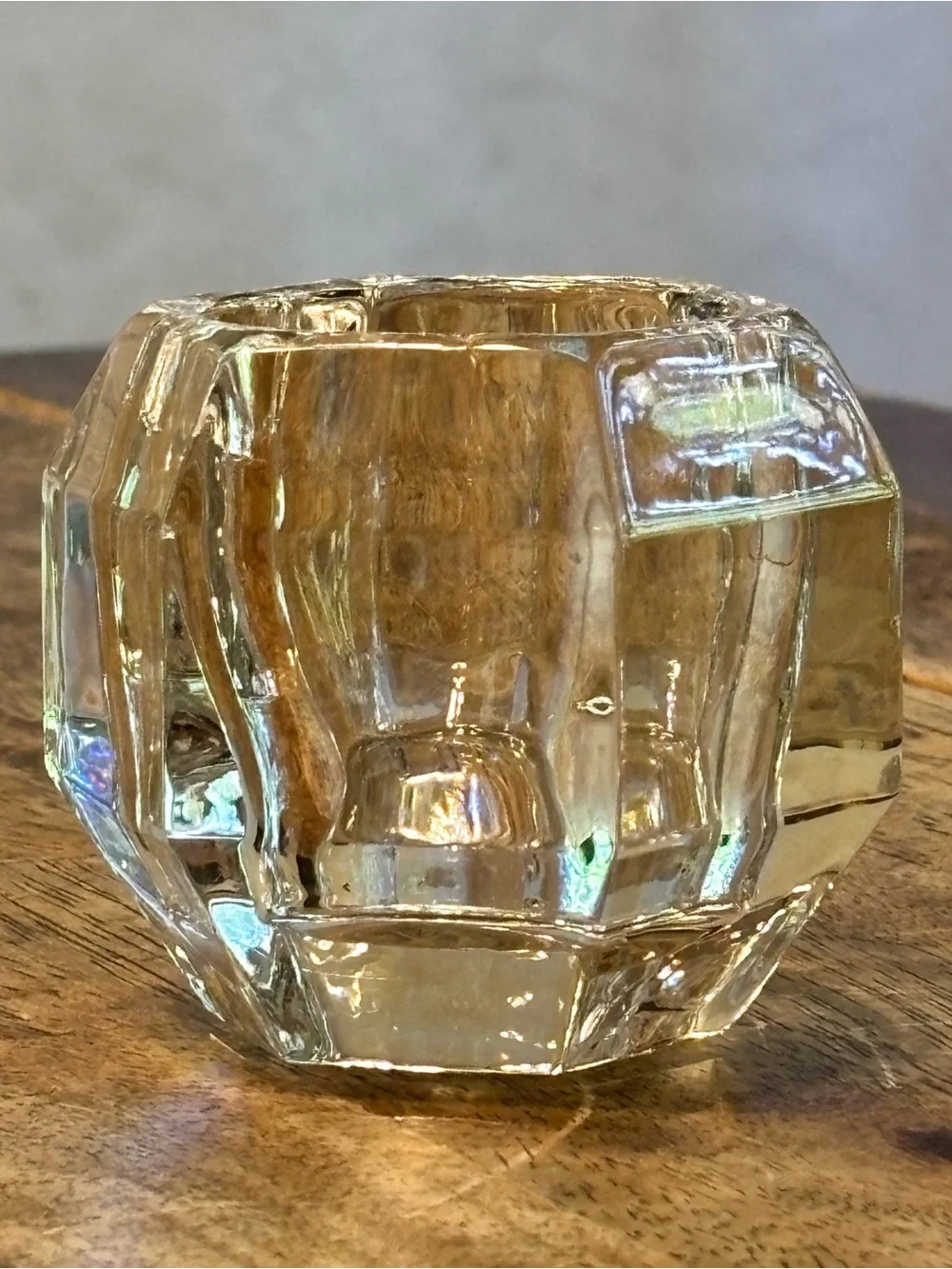 Vintage Heavy Crystal Glass Hexagon Votive Tealight Candle Holder Geometric